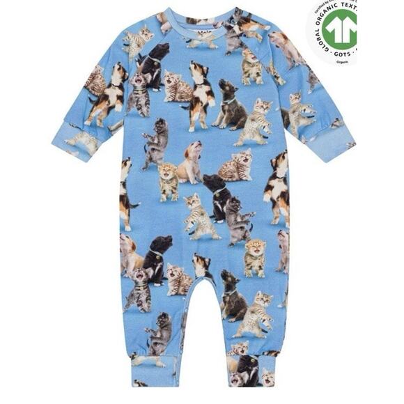 Molo Other - Molo Fairfax Romper Joy Of Music Cat Print Blue Baby Sz 3-6 Months $87